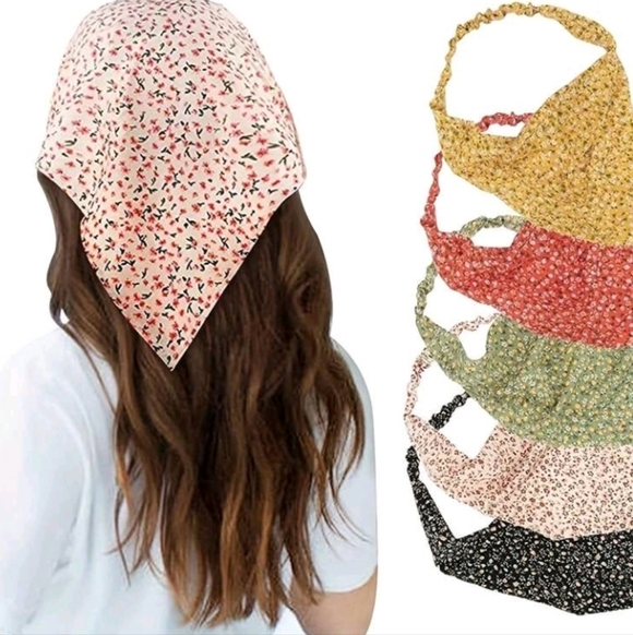 Artisan Accessories - Ditsy Floral Boho Earthtone Colors Lightweight Bandana Scarves Set Of 5
